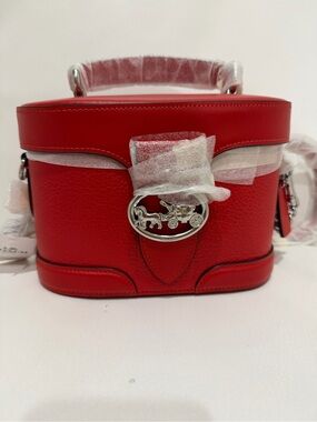 Coach Red Mini Vanity Bag with Silver Horse & Carriage Emblem